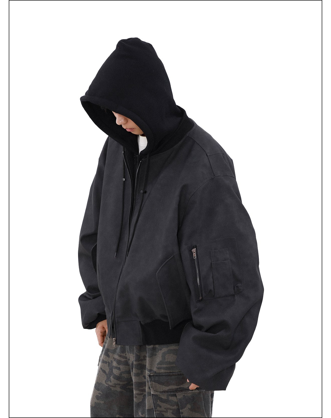 MRNEARLY Retro Distressed Bomber Jacket