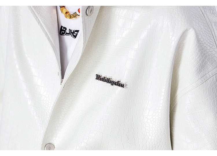 BJHG Faux-Leather Biker Jacket with Croc Texture