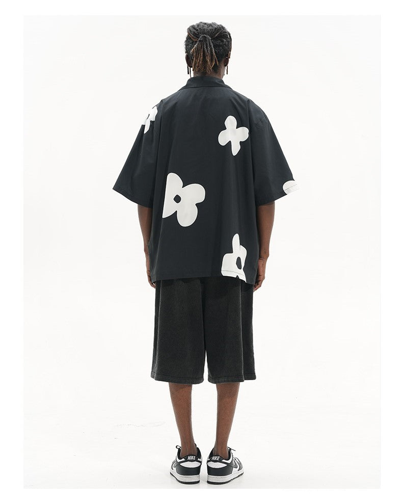 Bold and Edgy Solitary Flower Button-Up