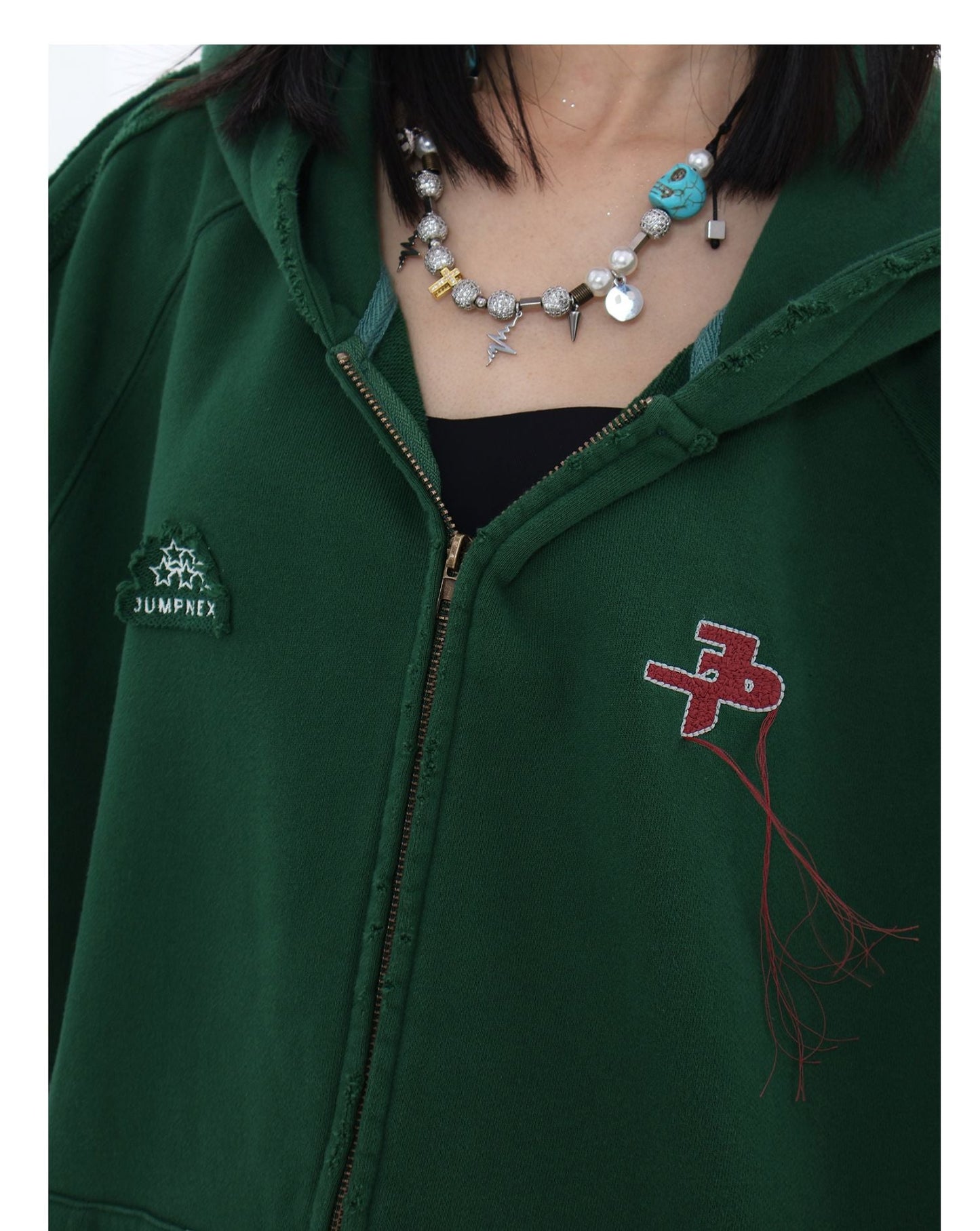 JUMPNEXT Distressed Striped Zip-Up Jacket