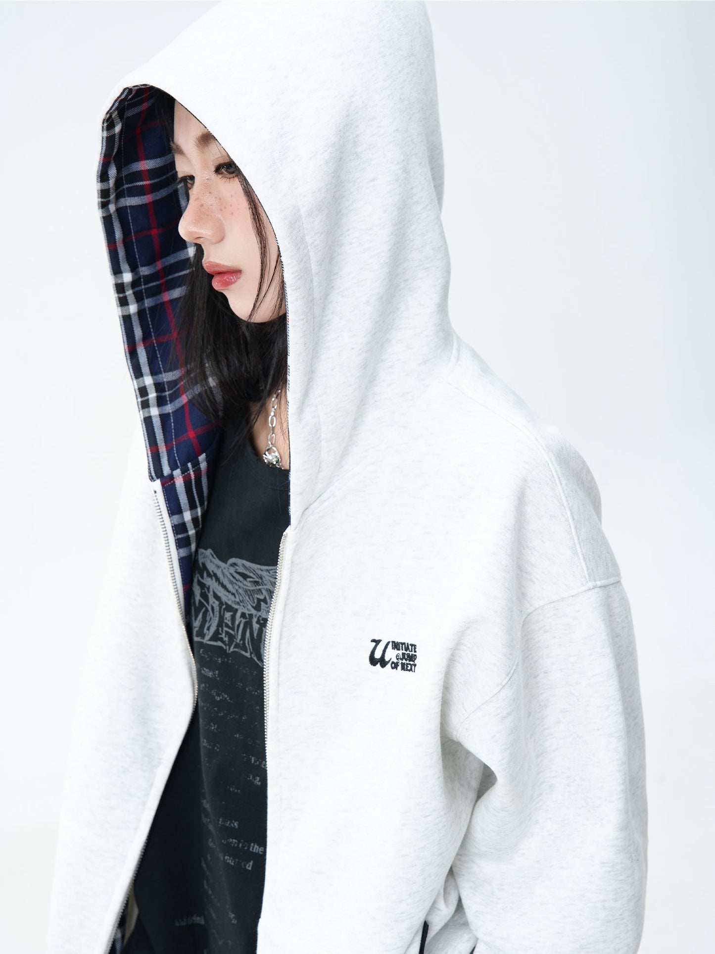 JUMPNEXT Plaid Layered Zip Jacket with Lining