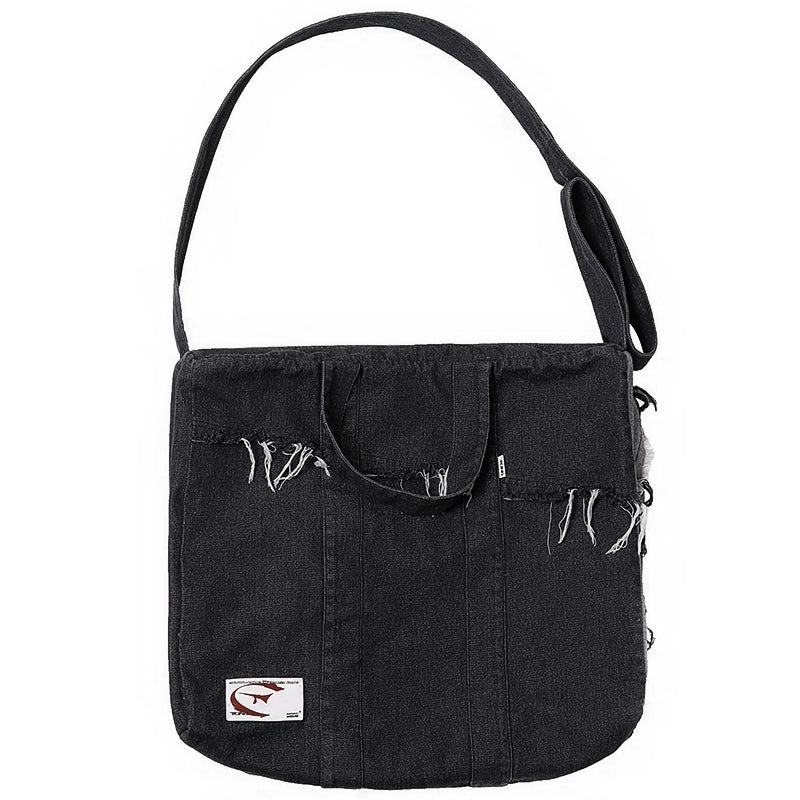TGNS Distressed Washed Denim Messenger Bag
