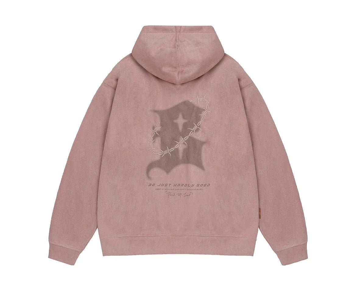 BJHG Suede Hoodie with Embroidered Thorn Design