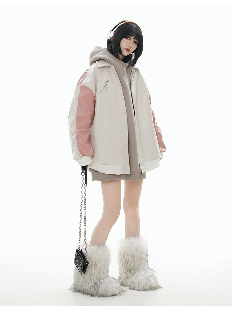GCINIM Dual-Color Faux Leather Jacket