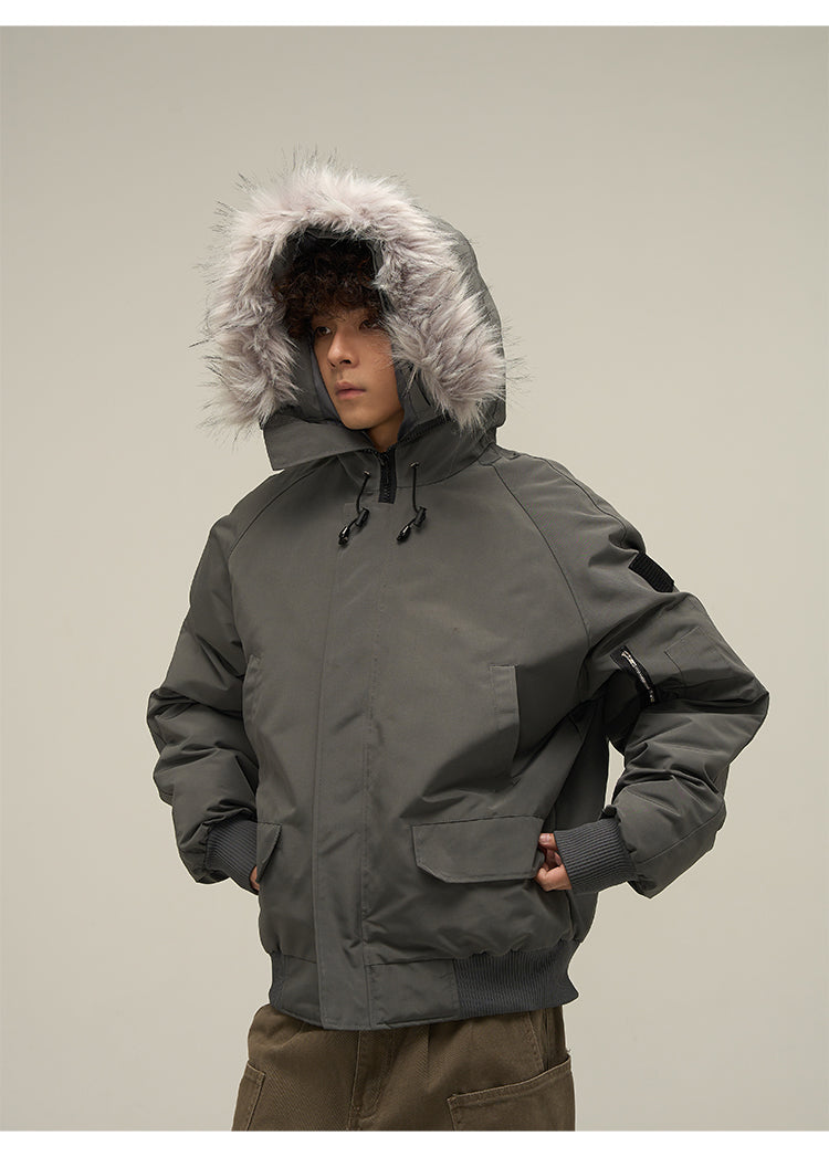 WLNEXT Faux-Fur Trim Parka Coat