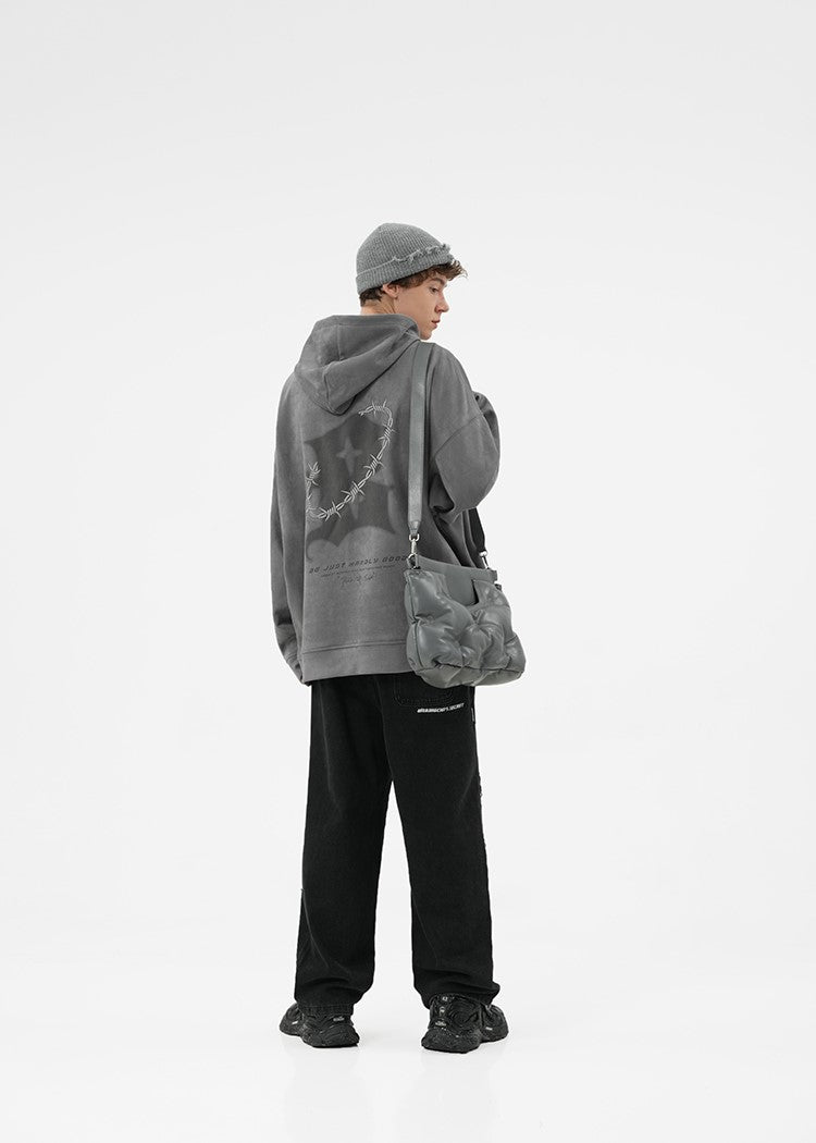 BJHG Suede Hoodie with Embroidered Thorn Design