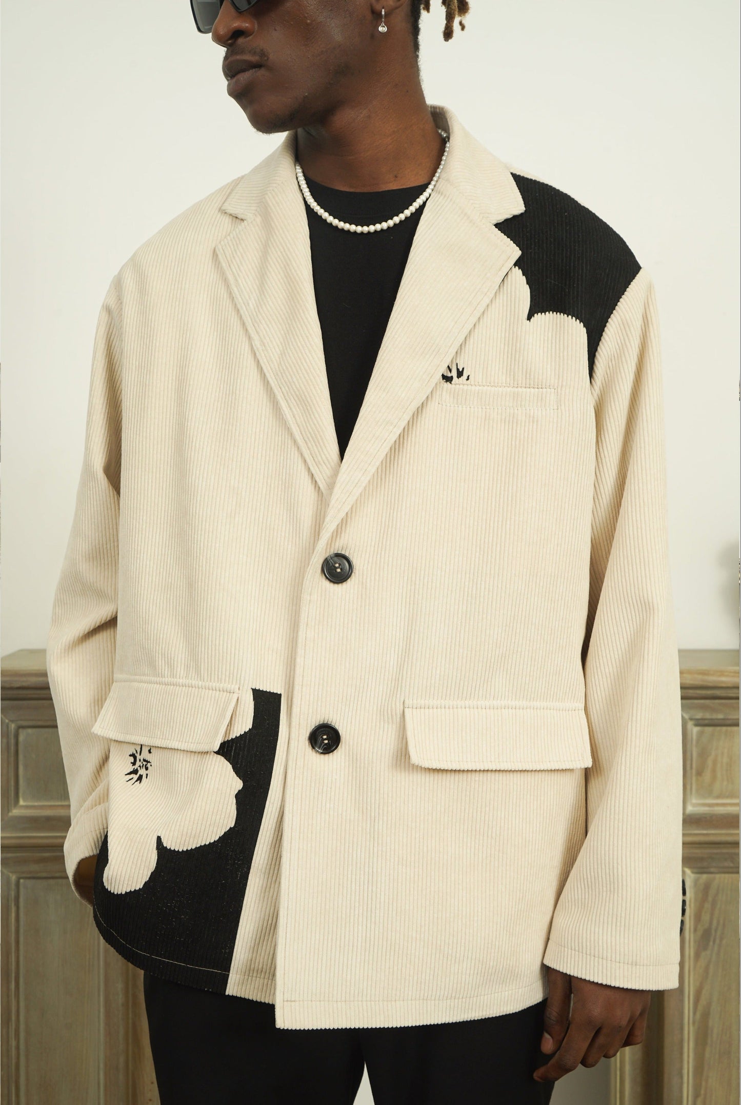 Two-Tone Flower Corduroy Blazer - EMPTY REFERENCE
