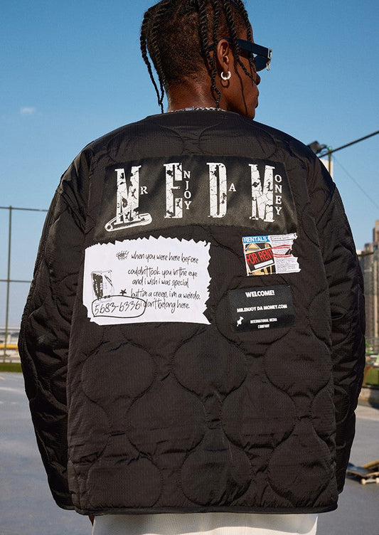 MEDM Quilted Jacket with Patched Flyer Design