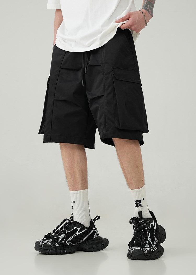 BJHG Drawstring Cargo Shorts with Pleated Design