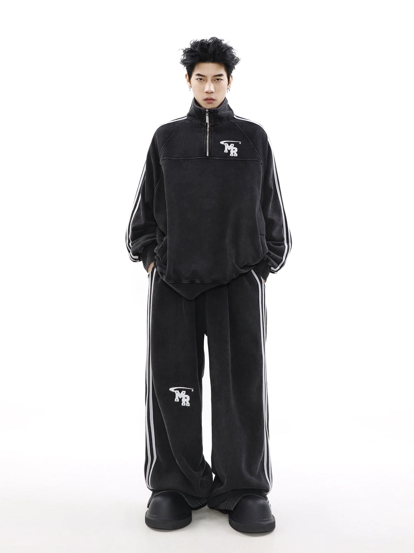 MRNEARLY Relaxed Fit Wide Leg Track Pants