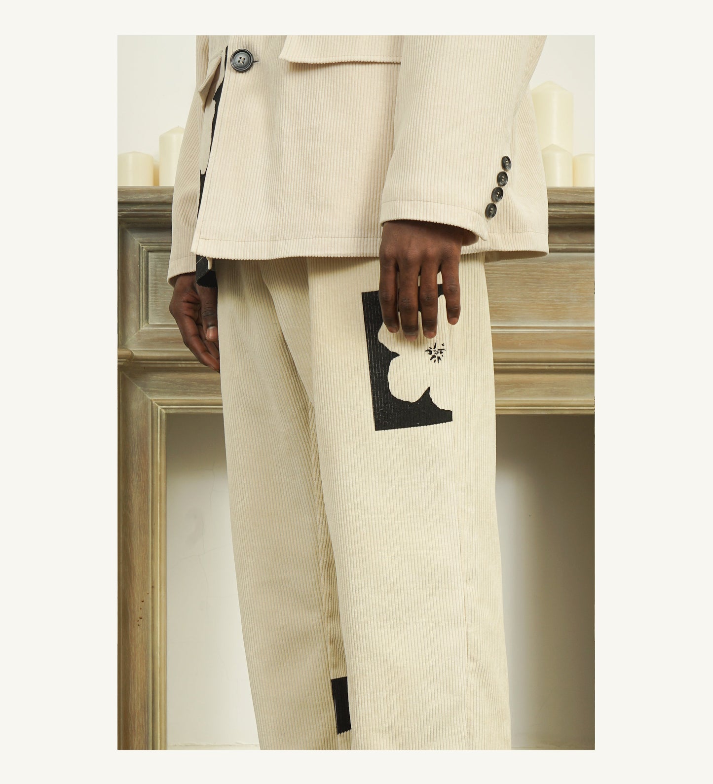 Two-Tone Flower Corduroy Pants - Empty Reference