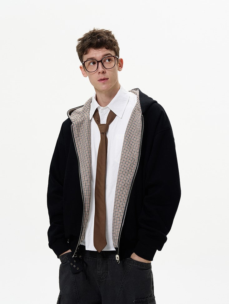 MADWITCH Double-Sided Plaid Zip-Up Hoodie