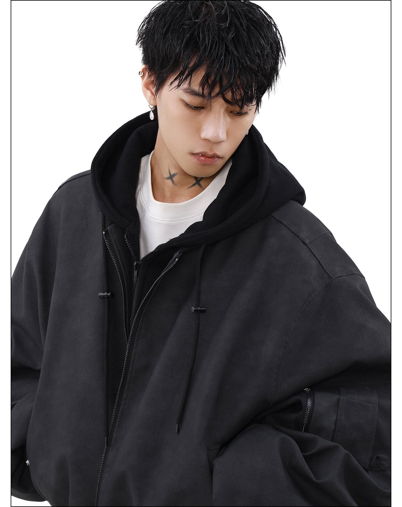 MRNEARLY Retro Distressed Bomber Jacket