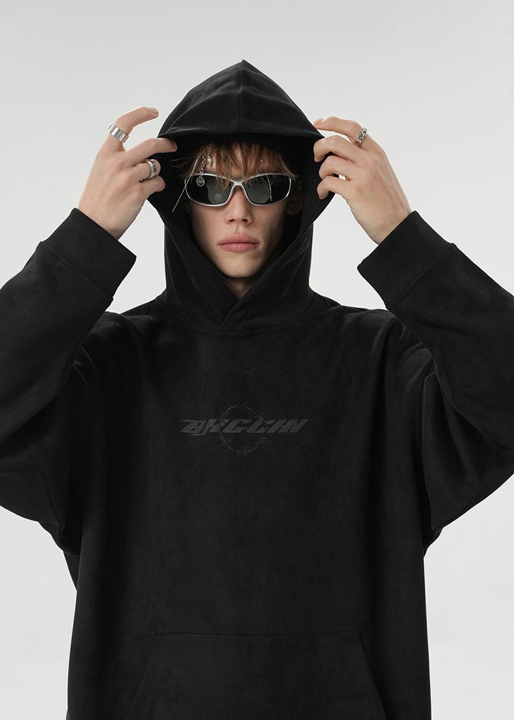 BJHG Suede Hoodie with Embroidered Thorn Design