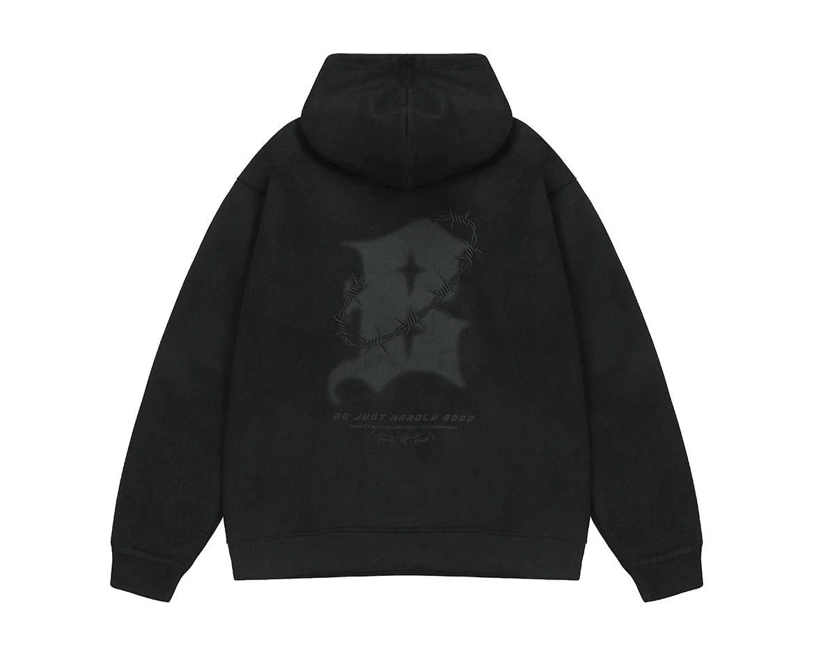 BJHG Suede Hoodie with Embroidered Thorn Design