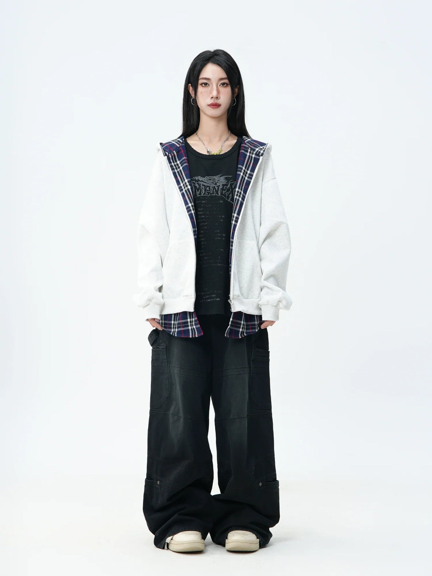 JUMPNEXT Plaid Layered Zip Jacket with Lining