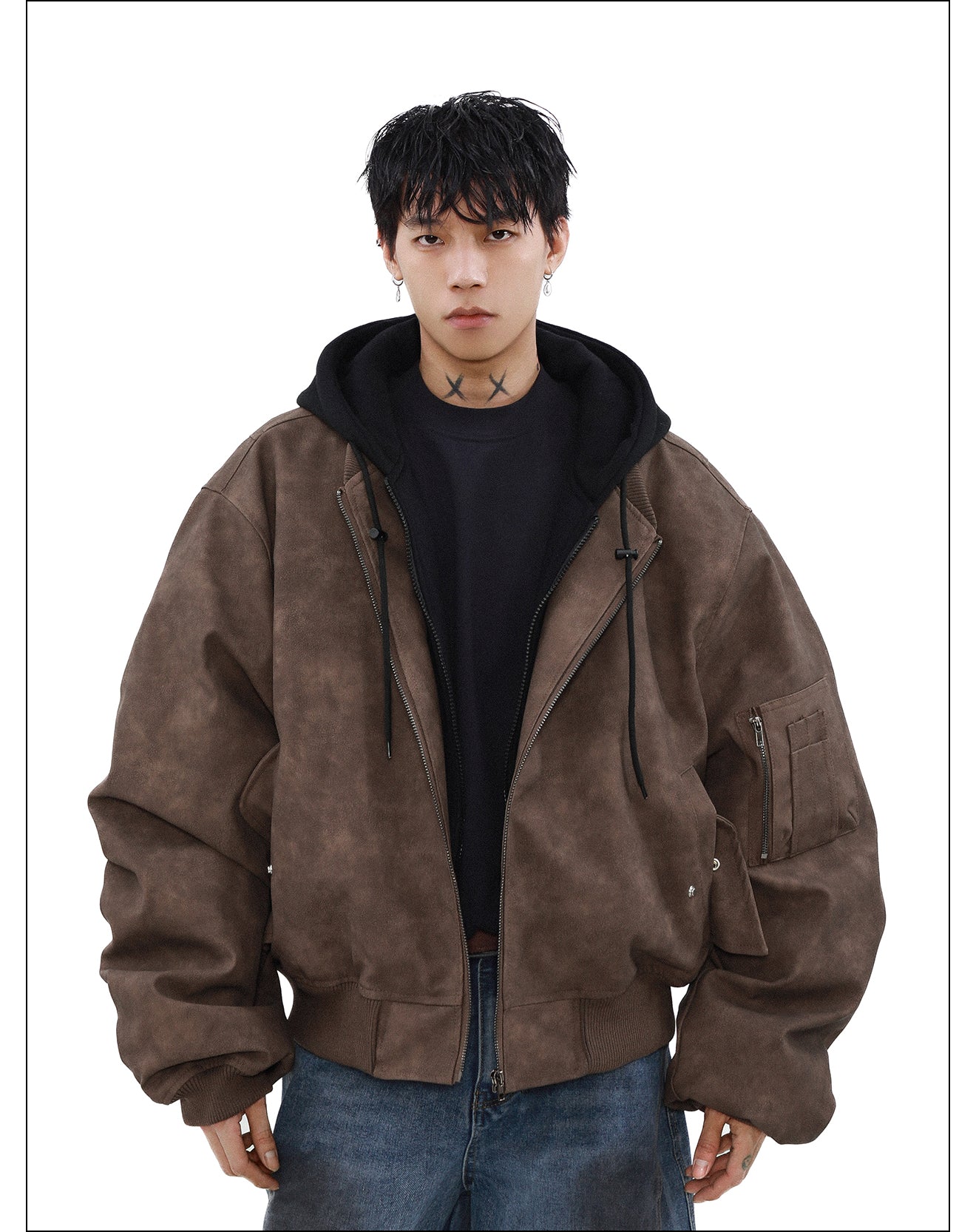 MRNEARLY Retro Distressed Bomber Jacket