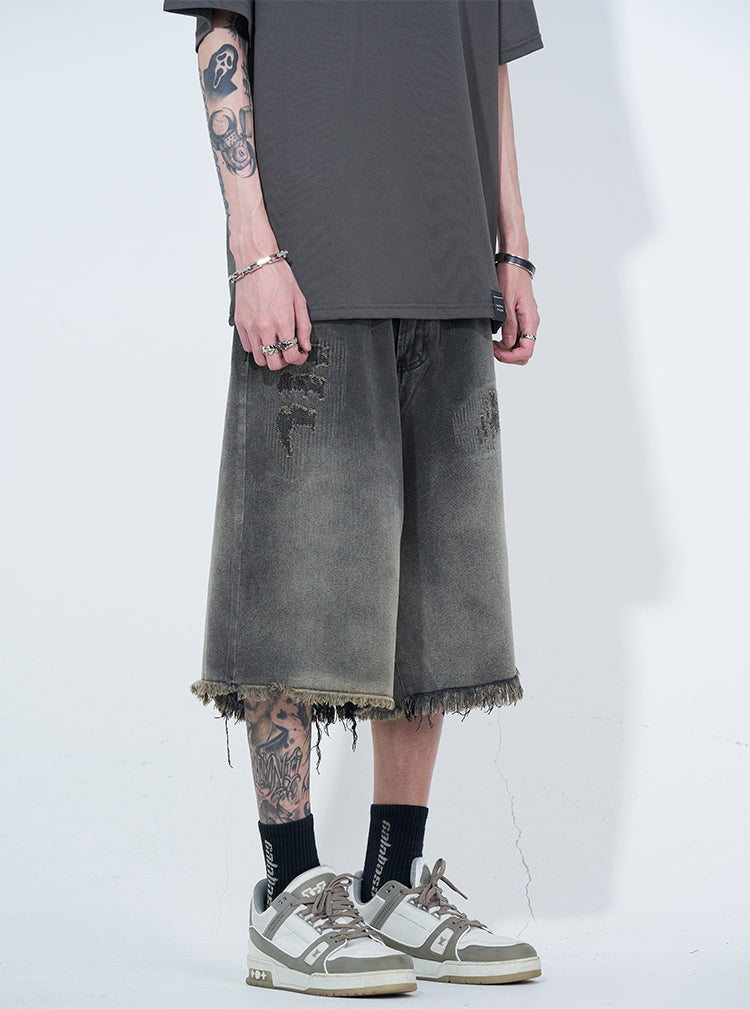 WLNEXT Retro Frayed Hem Denim Shorts