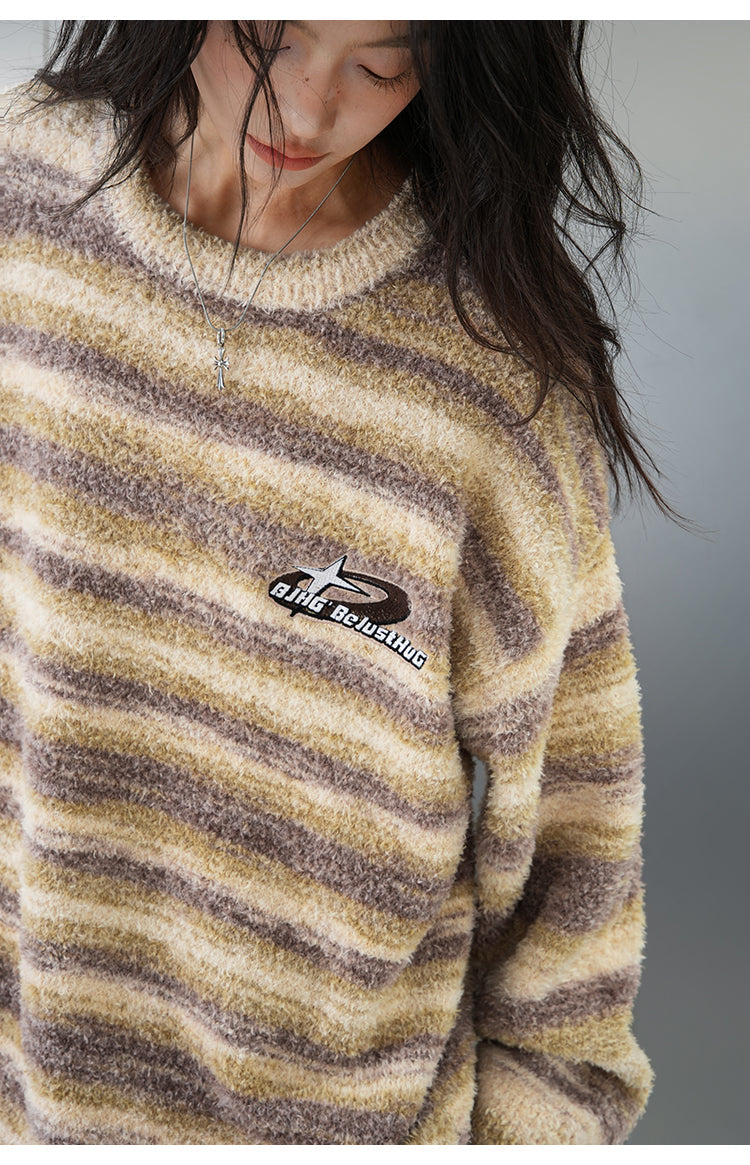 BJHG Striped Sweater with Contrast Paint Design