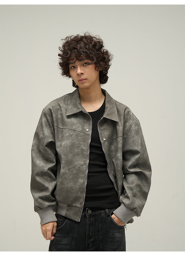 WLNEXT Vintage-Inspired Distressed Faux Leather Jacket