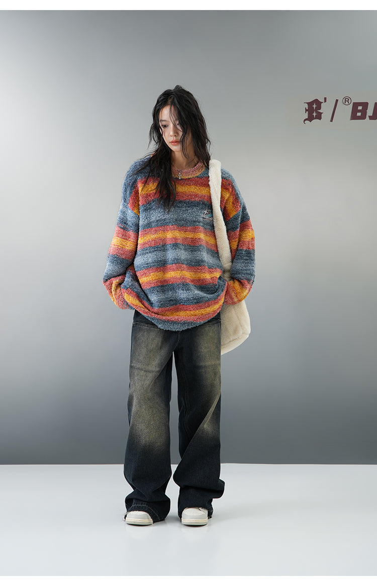 BJHG Striped Sweater with Contrast Paint Design