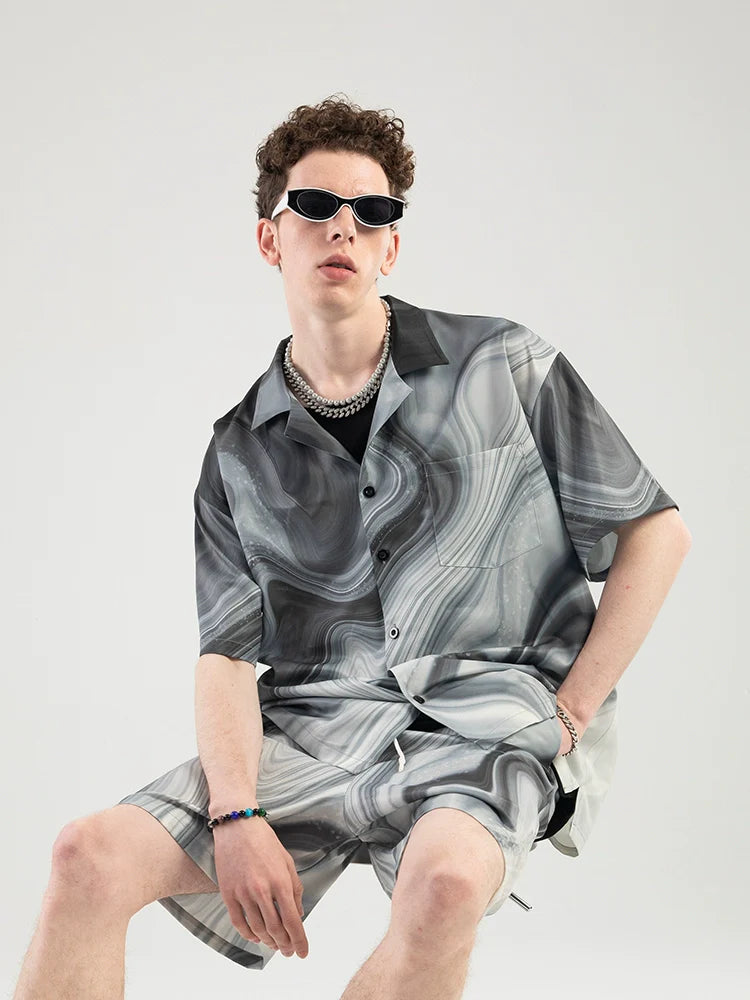 NOSAW Marble Print Button-Up Shirt