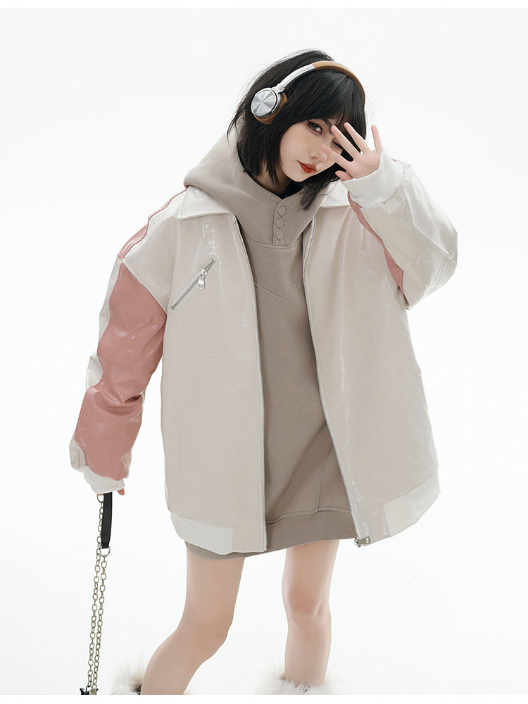 GCINIM Dual-Color Faux Leather Jacket