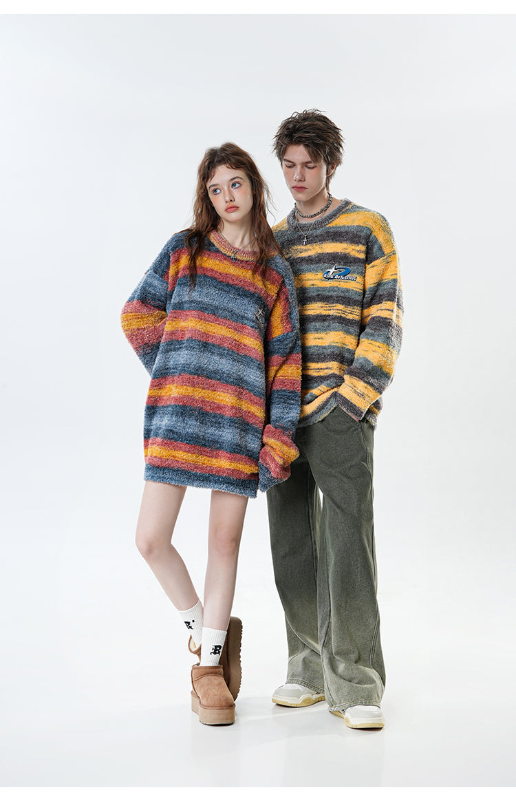 BJHG Striped Sweater with Contrast Paint Design