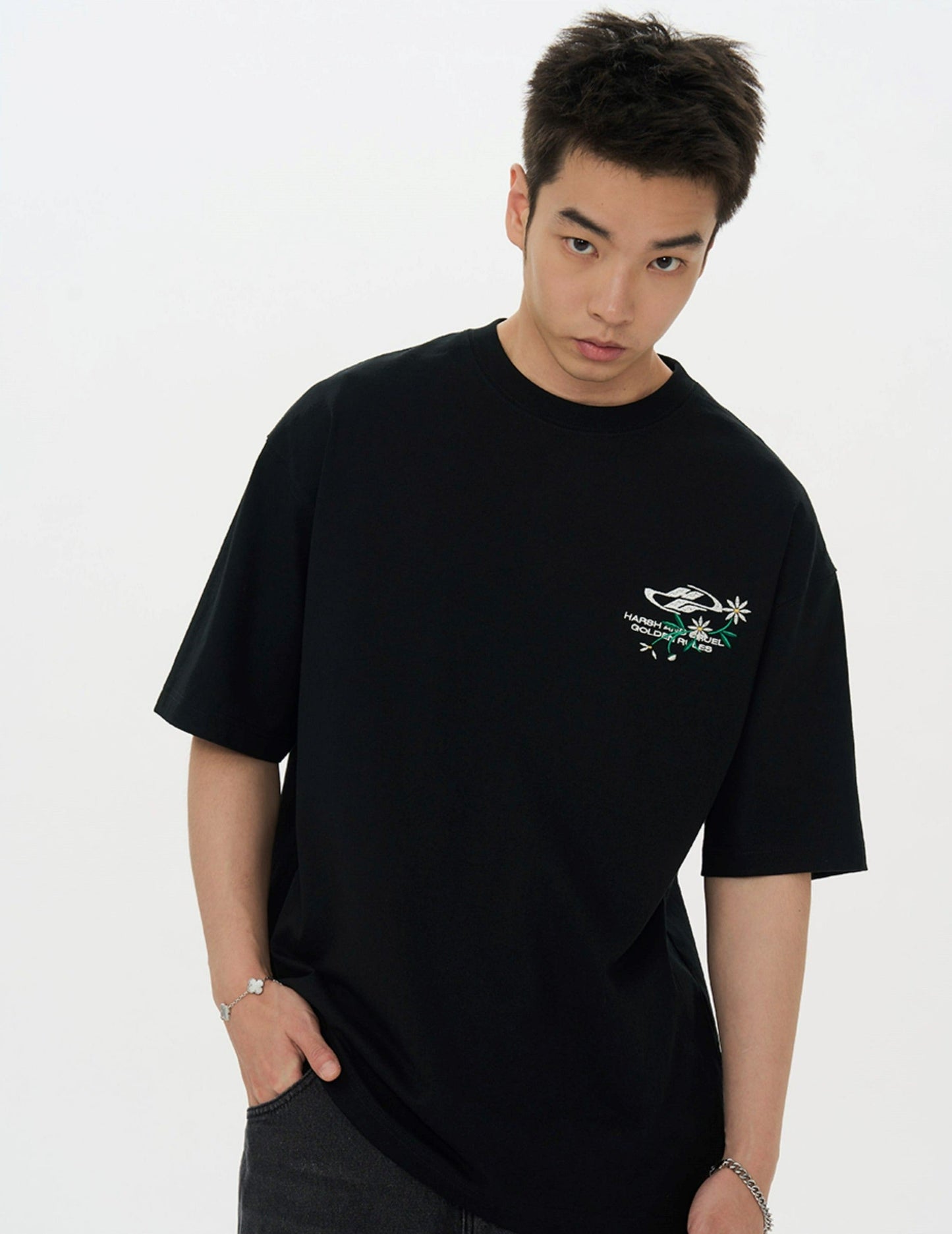 Embroidered Daisies Tee: HARSH & CRUEL