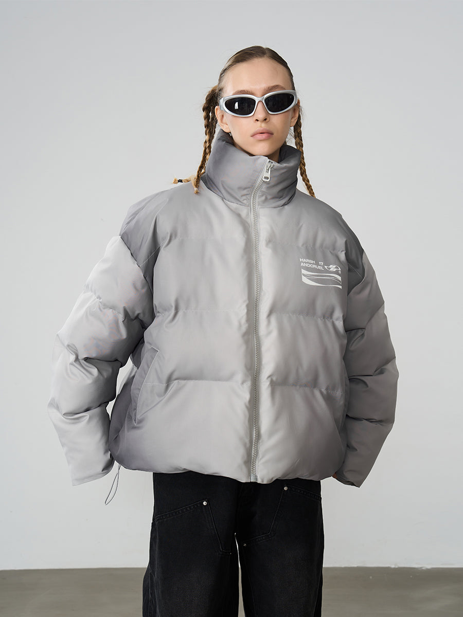 Edgy Silver-Tone Puffer Jacket