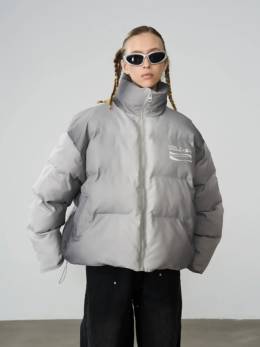 Edgy Silver-Tone Puffer Jacket