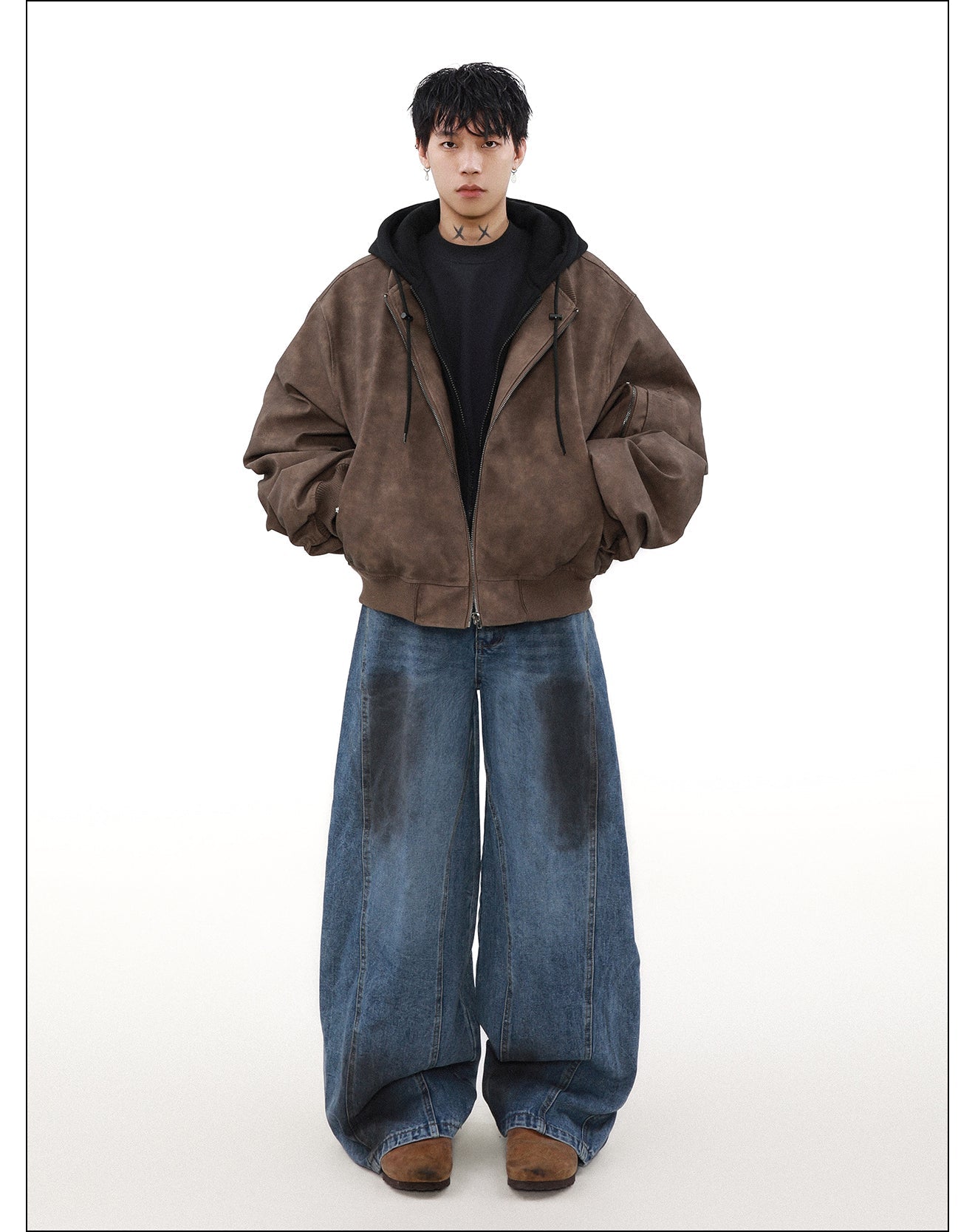 MRNEARLY Retro Distressed Bomber Jacket