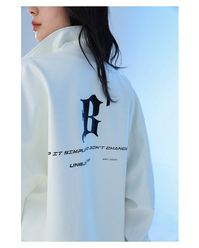 BJHG Faux-Leather Biker Jacket with Croc Texture