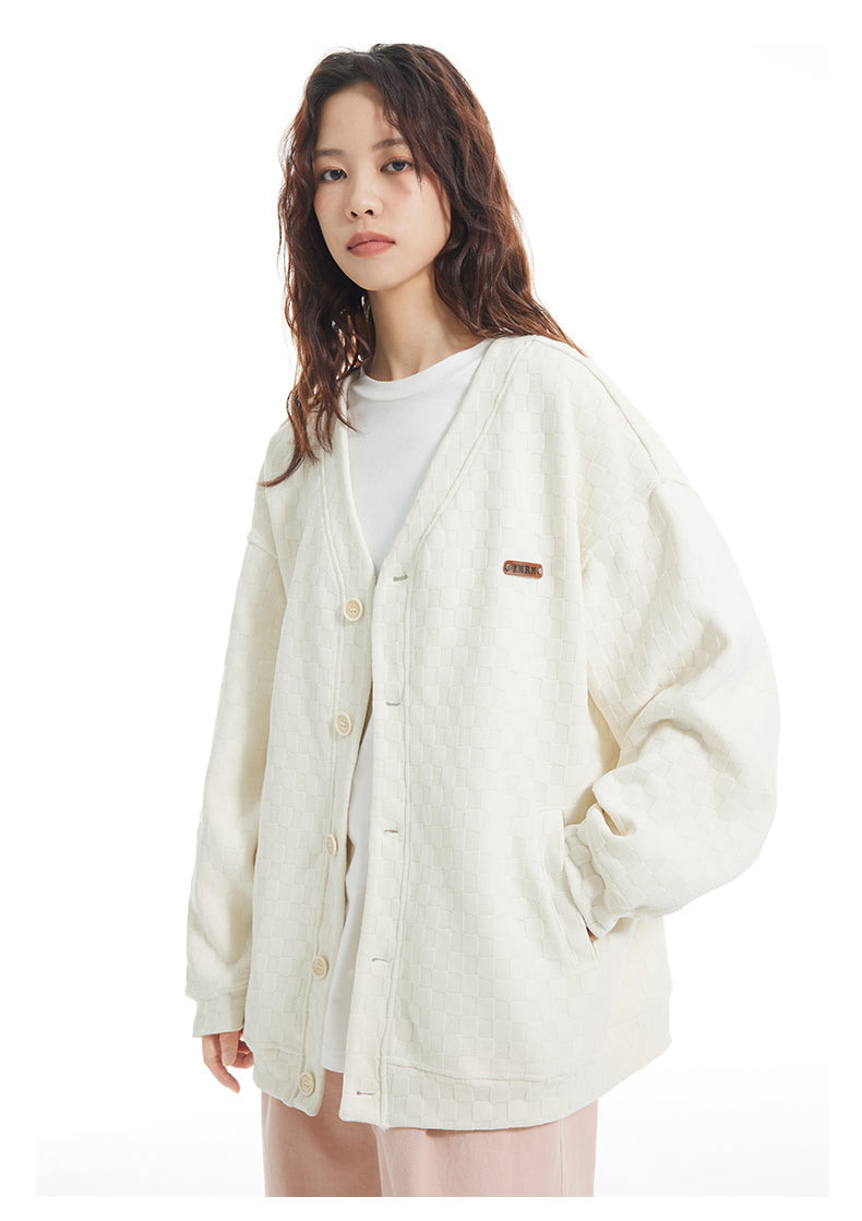 Textured Check Knit Cardigan by INRM