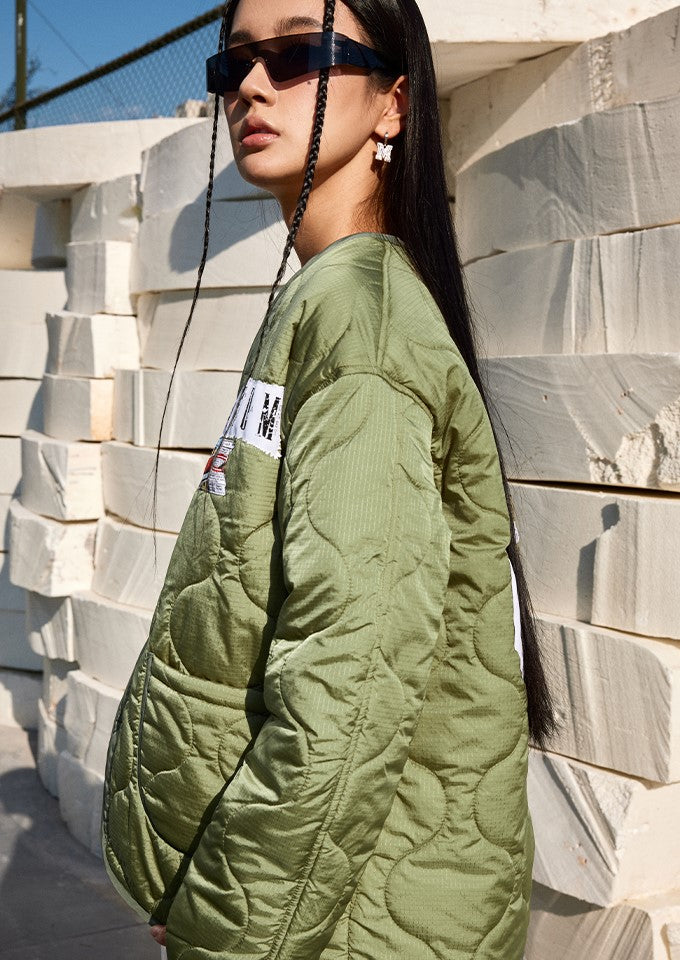 MEDM Quilted Jacket with Patched Flyer Design