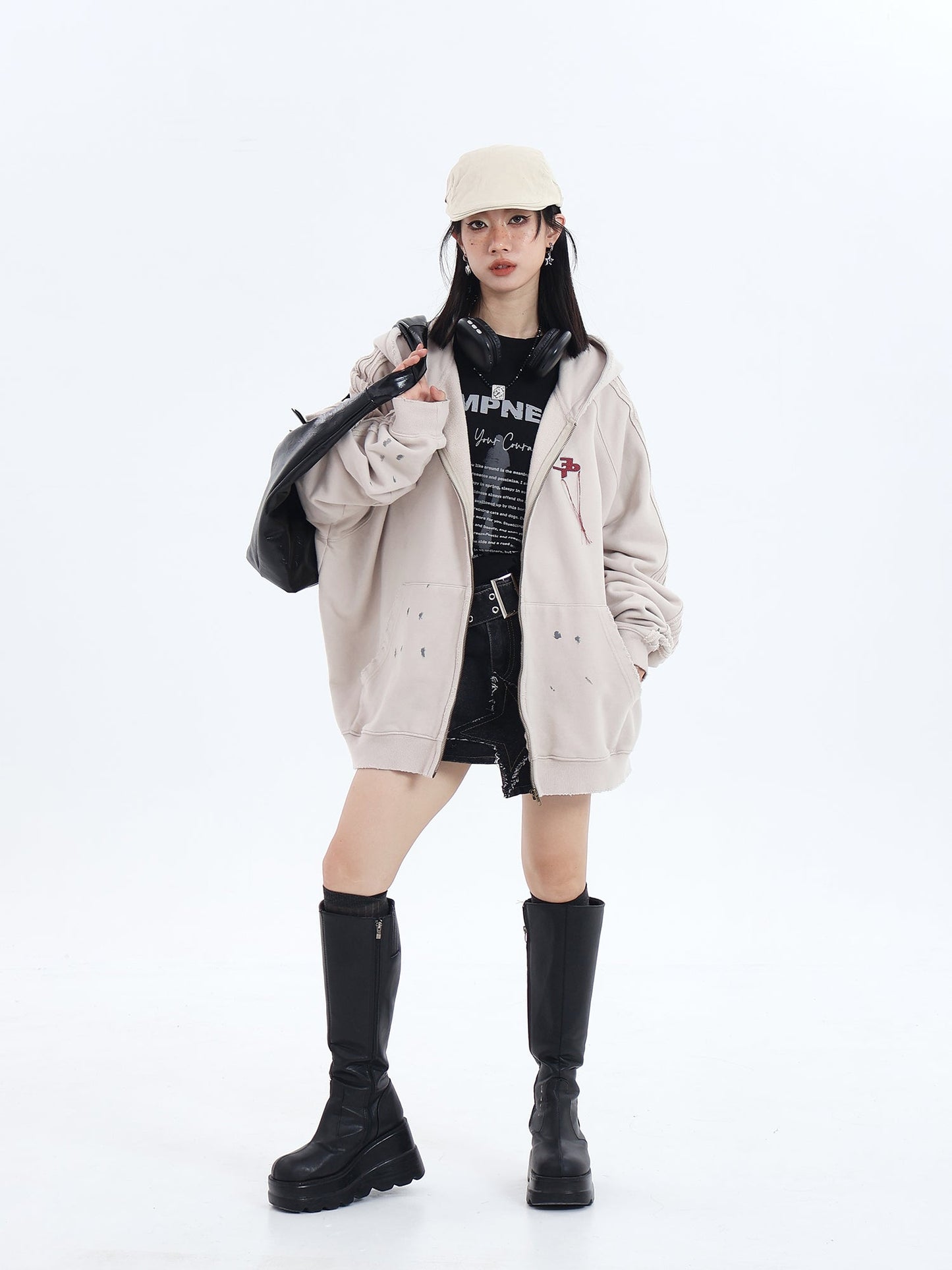 JUMPNEXT Distressed Striped Zip-Up Jacket