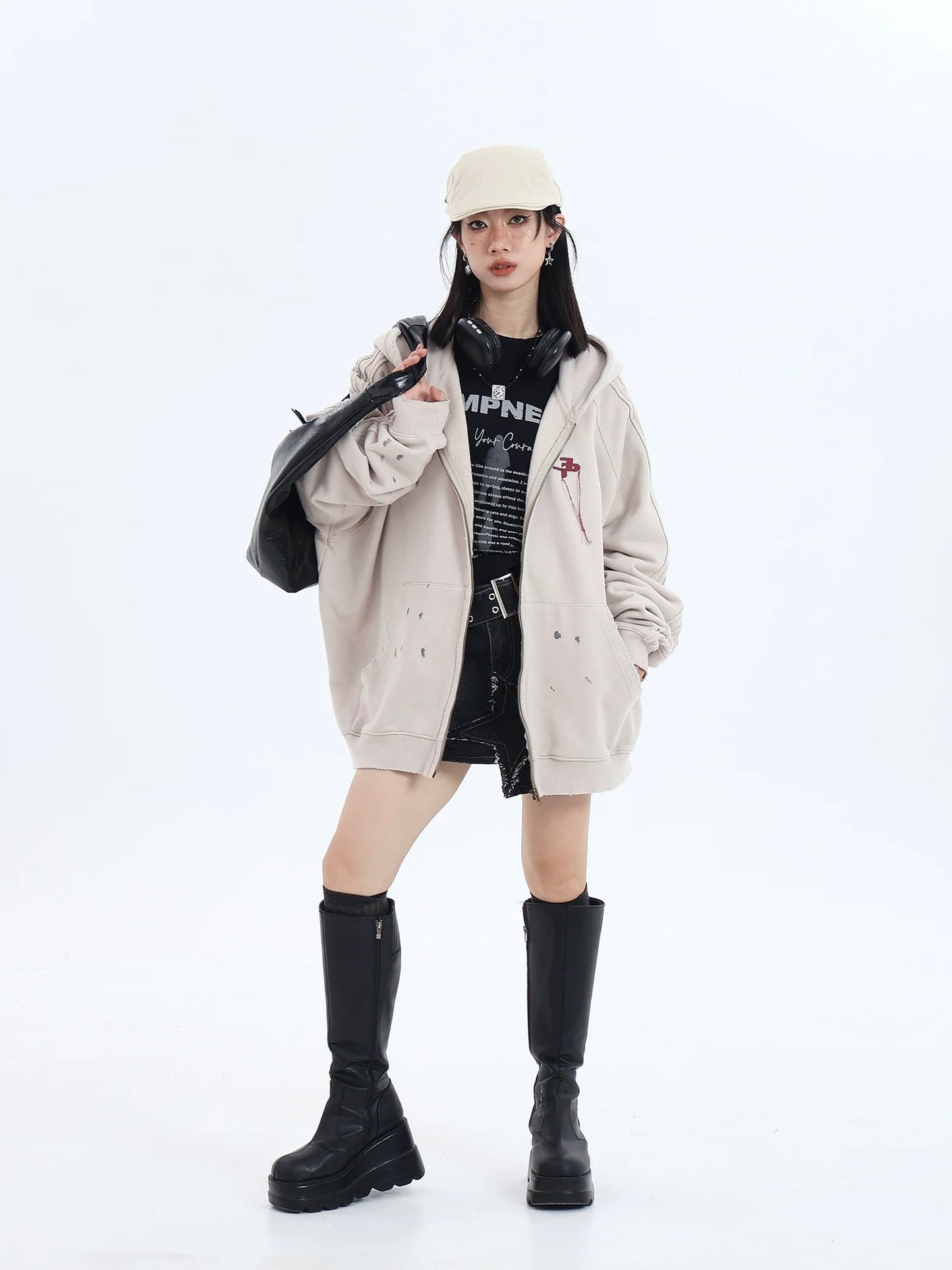 JUMPNEXT Distressed Striped Zip-Up Jacket