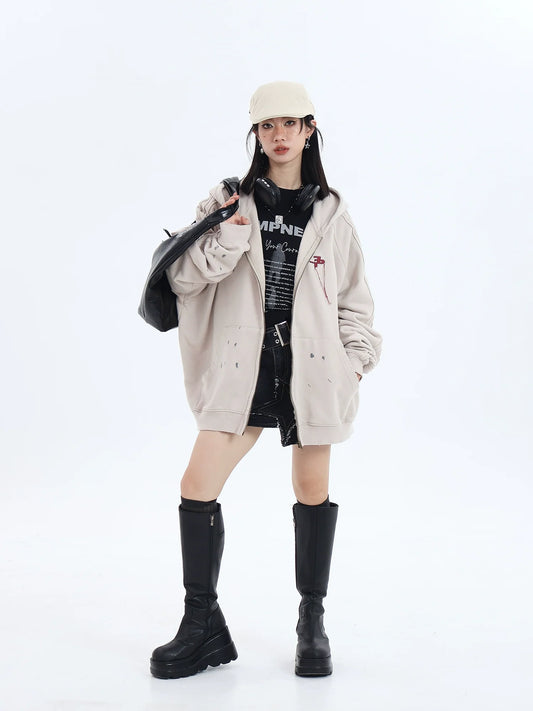 JUMPNEXT Distressed Striped Zip-Up Jacket