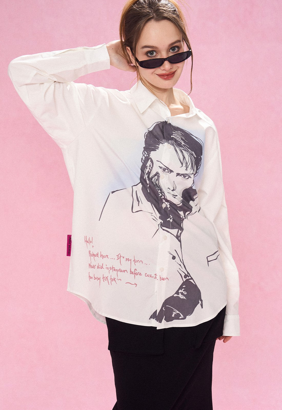 Reverse Irony Long Sleeve Button-Up Portrait Shirt