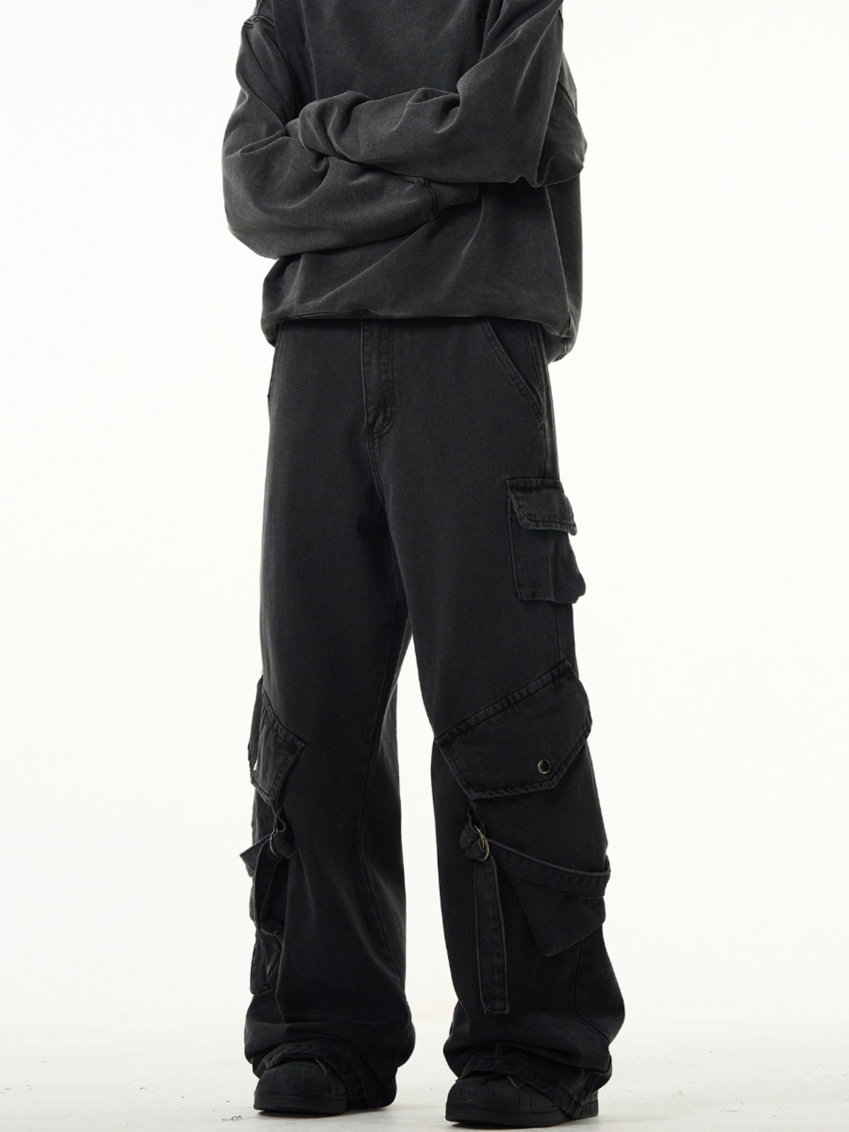 MADWITCH Kuro Denim Cargo Pants with Strap