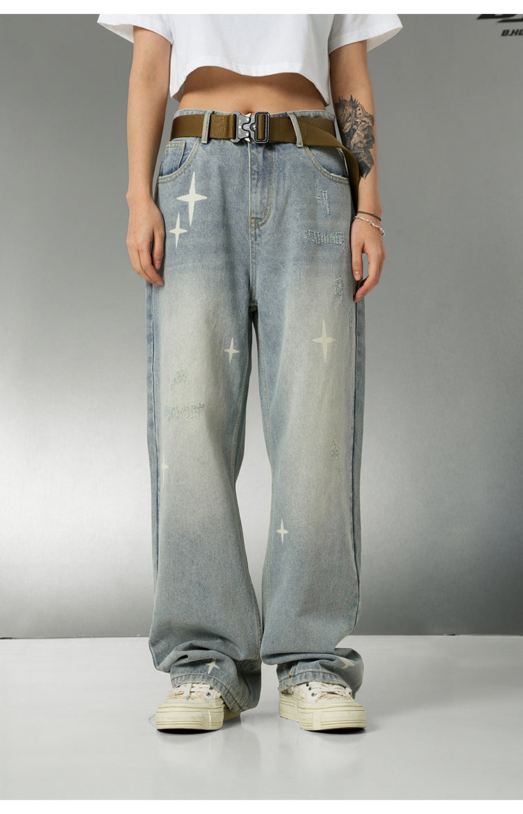 BJHG Star Spike Distressed Denim Jeans