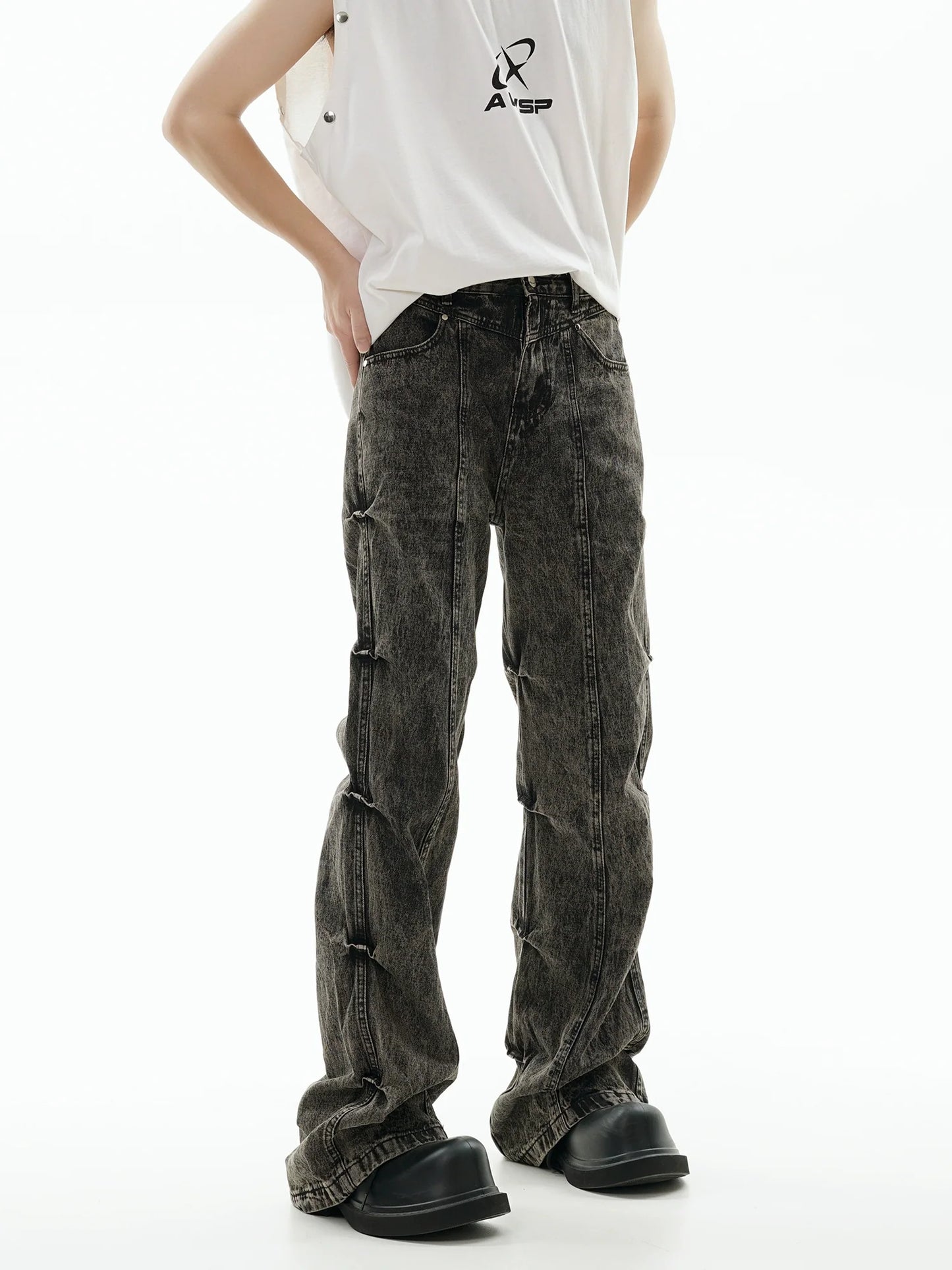 GCINIM Acid Wash Panel Jeans