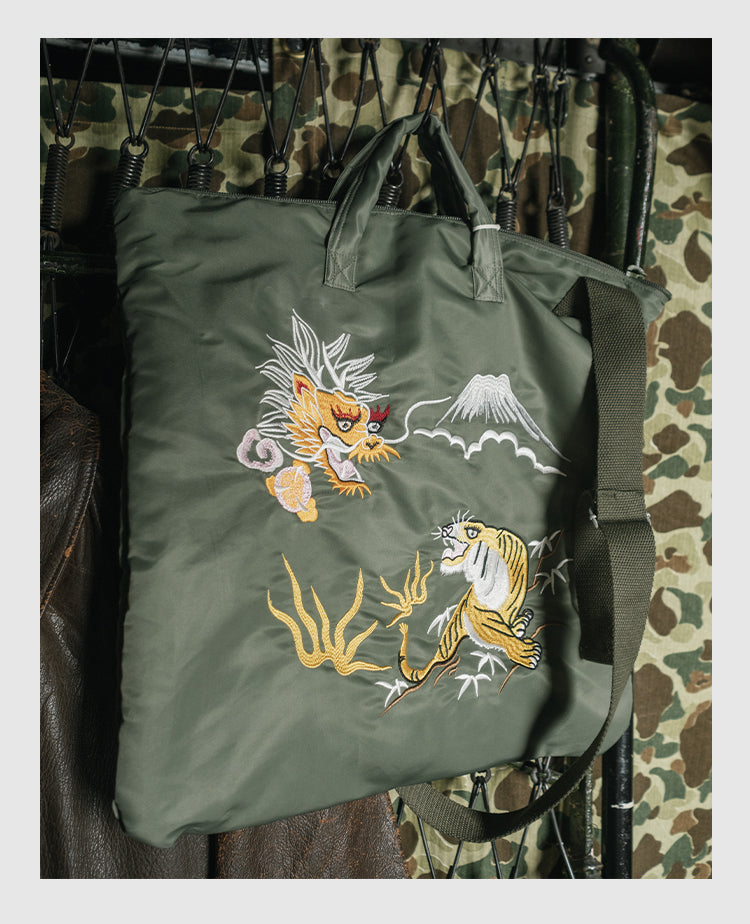 Retro-Inspired 'Yokosuka' Embroidered Nylon Tote