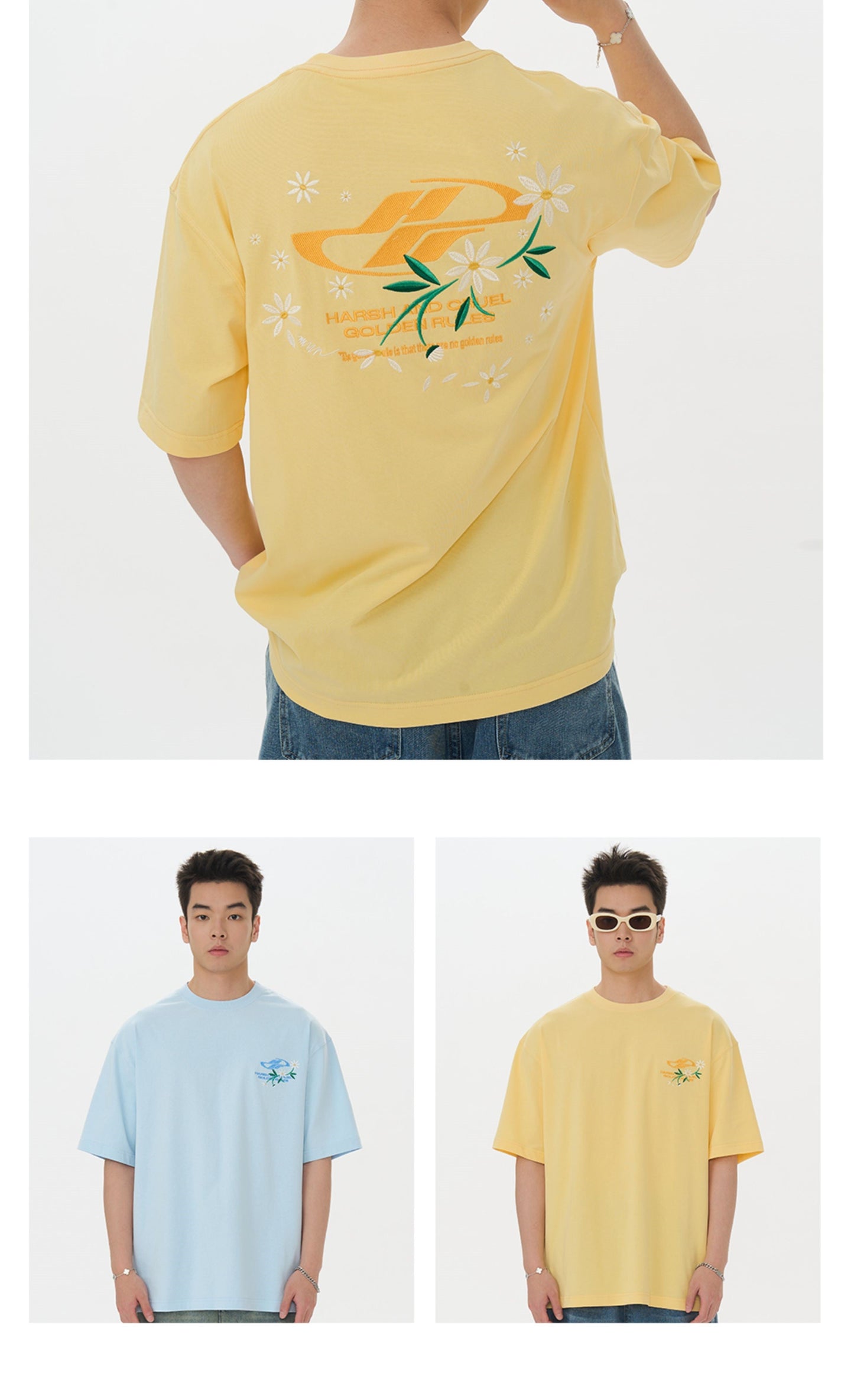 Embroidered Daisies Tee: HARSH & CRUEL