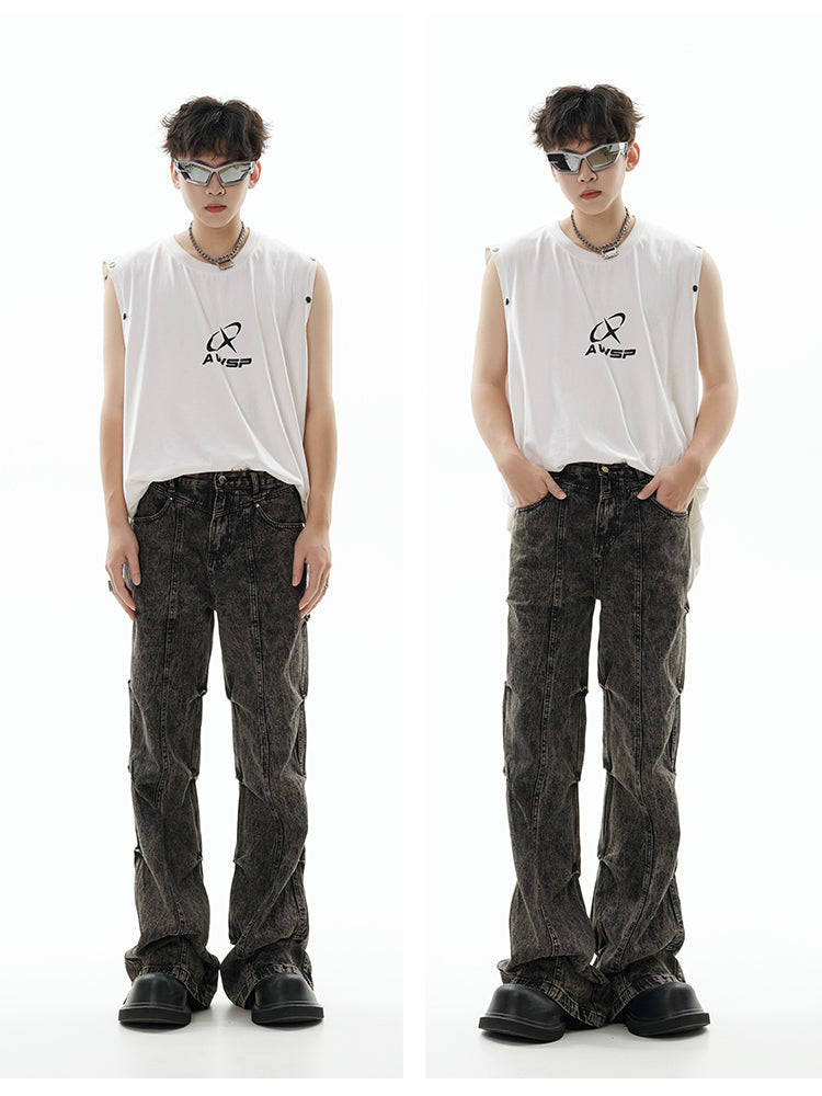 GCINIM Acid Wash Panel Jeans