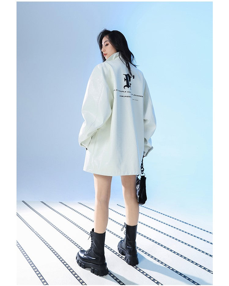 BJHG Faux-Leather Biker Jacket with Croc Texture