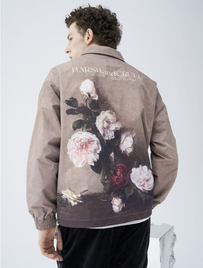 Bold and Edgy Painted Floral Windbreaker Jacket