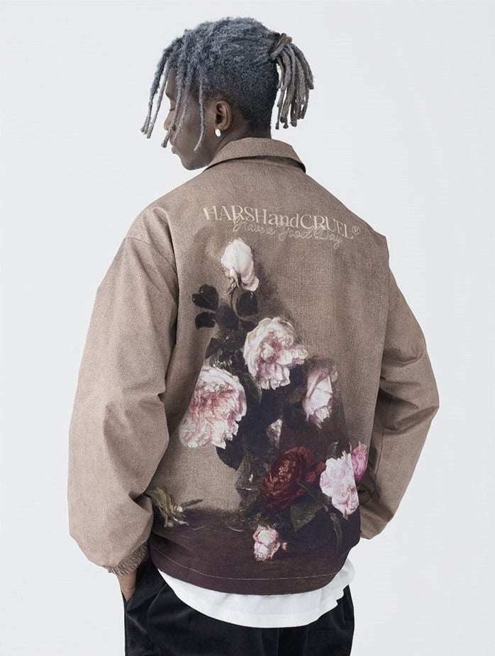 Bold and Edgy Painted Floral Windbreaker Jacket