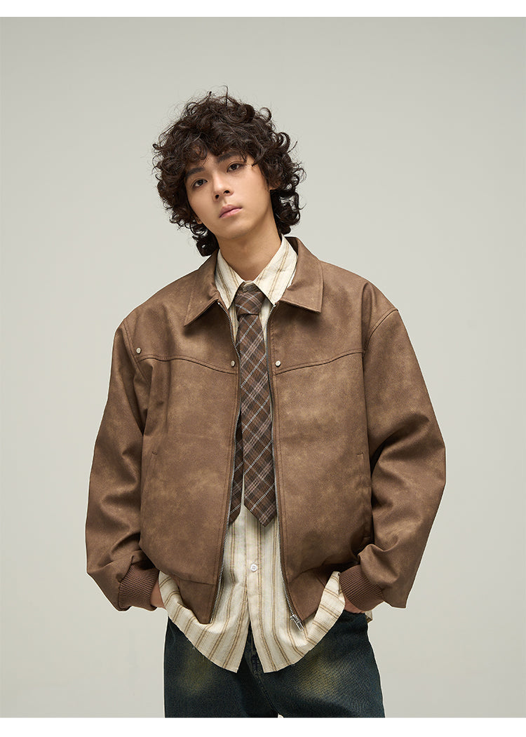 WLNEXT Vintage-Inspired Distressed Faux Leather Jacket