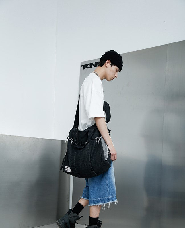 TGNS Distressed Washed Denim Messenger Bag